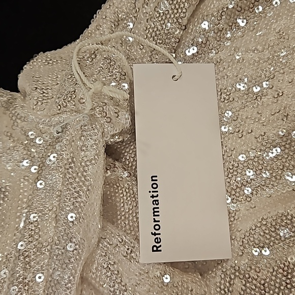 💕REFORMATION💕 Talicia Sequin Mock Neck Maxi Dress ~ Silver Sparkle 6 NWT - Picture 14 of 16